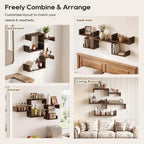 SRIWATANA Dark Walnut Floating Shelves, 5-Piece Set Wood Wall Storage Unit