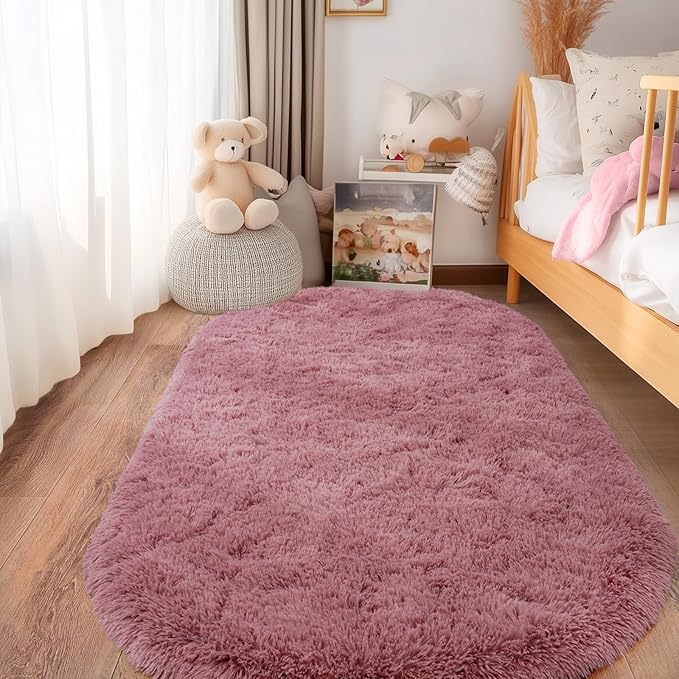 Pionblank Fluffy Oval Area Rug for Bedroom 3.3x6.2 Feet, Cute Plush Throw Rugs - Image 3