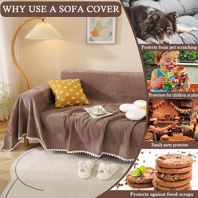 HANDONTIME Brown Sofa Covers Simple Couch Cover - Image 3