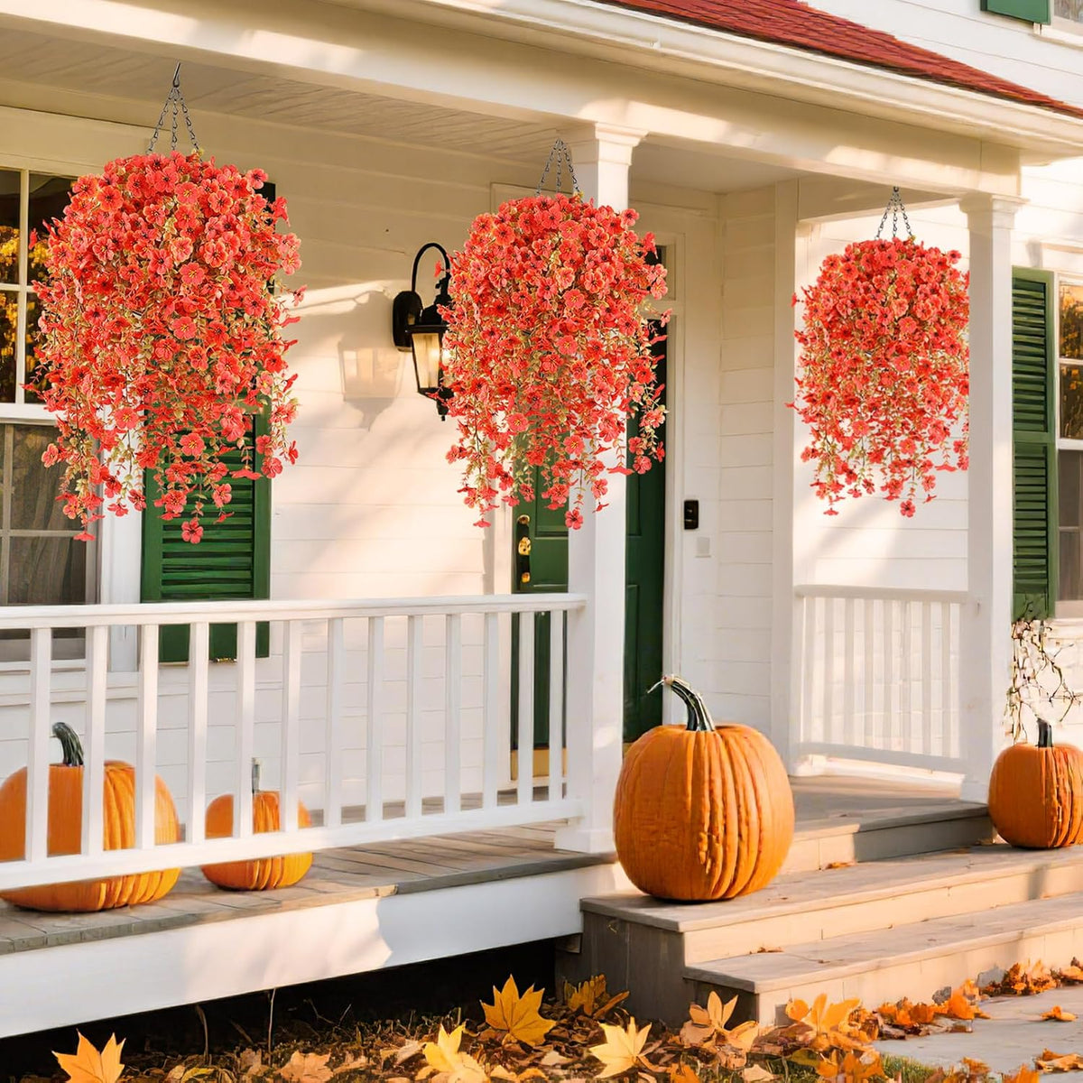 Artificial Fall Flowers for Outdoors UV Resistant Fake Mums Orange Decor