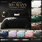 CozyLux Queen Comforter Set Black, 7 Pieces Pintuck Bed in a Bag