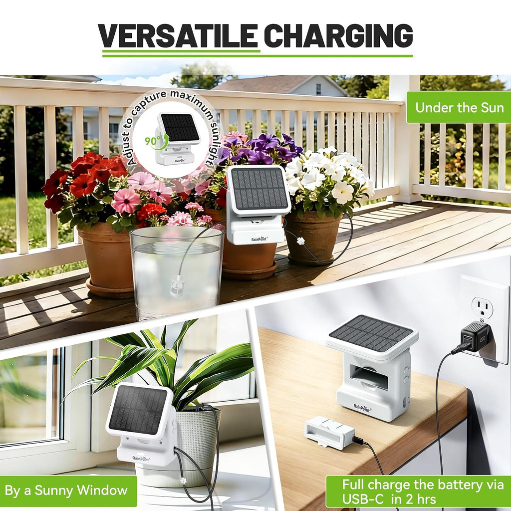 RAINPOINT Smart WiFi Solar Drip Irrigation System for indoor & Outdoor Use,APP Control Automatic Plant Waterer Device Kit Water Shortage Protection Push&Email Notification Grow Tent Water 10-20 Plants