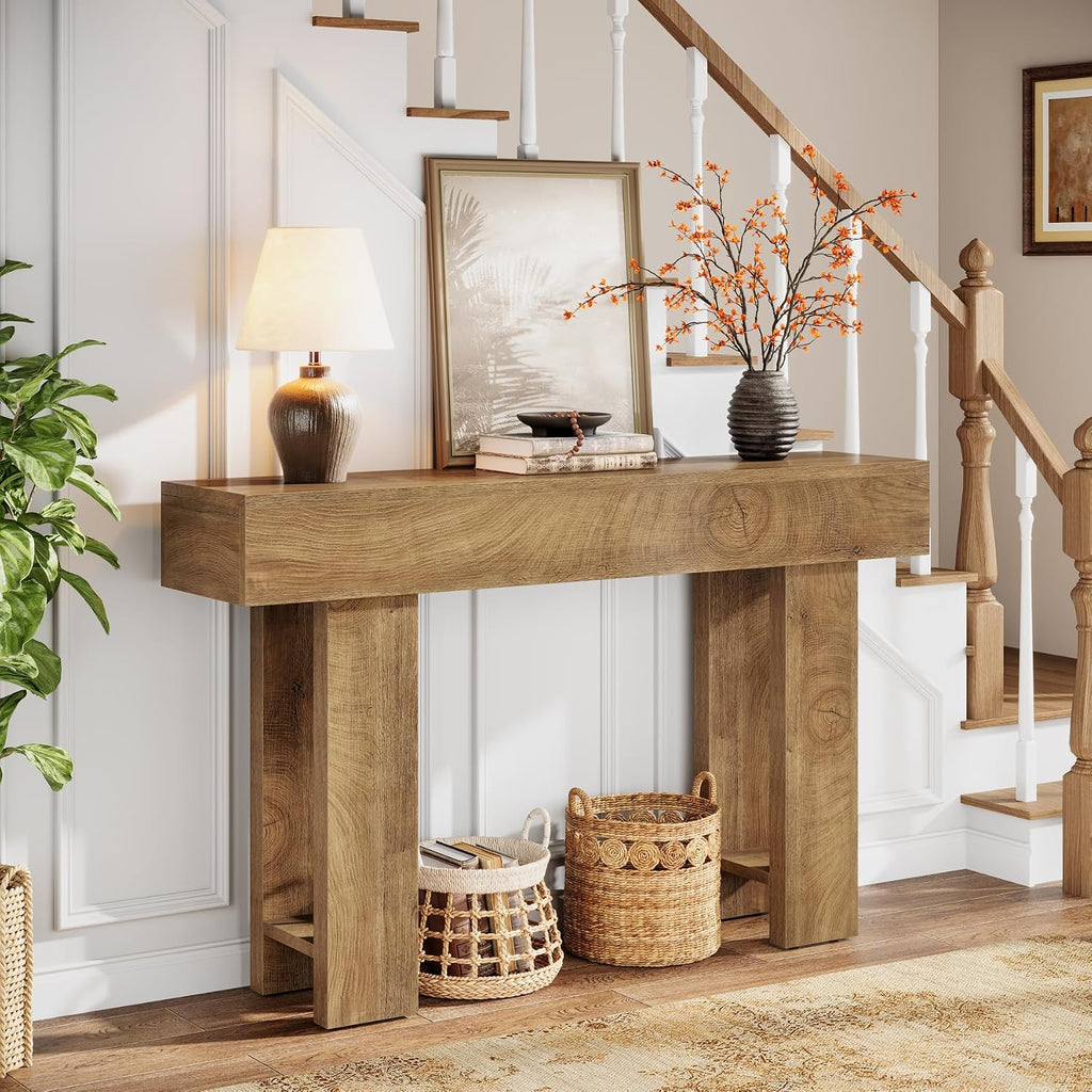 Cealform Console Tables for Entryway, 47.2 Inches Long Sofa Table Behind Couch, Farmhouse Wooden Style Entry Way Table for Living Room, Hallway, Entrance, Foyer (Light Brown)