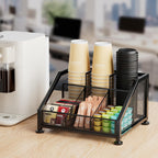 Coffee Bar Organizer for Countertop – Space-Saving Kcup Organizer with Tiered Shelves, Coffee Station for Pods, Sugar, Syrup, Cups, Stirrers, Condiment Organizer Storage
