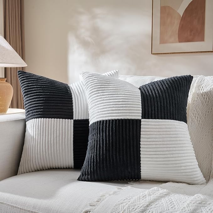 Fancy Homi Set of 2 Black White Decorative Throw Pillow Covers 20x20 Inch by Fancy+Homi
