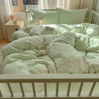 VM VOUGEMARKET Green White Checked Comforter Set Full 3 Pieces Lace Bedding Set Simple Cozy Mini Plaid Gingham Comforter Quilt with 2 Lace Pillowcases for Girls Women