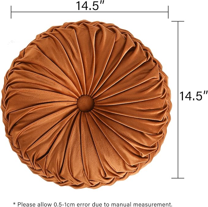 HIG Set of 2 Decorative Round Pleated Throw Pillows, Classy Accent Pumpkin - Image 3