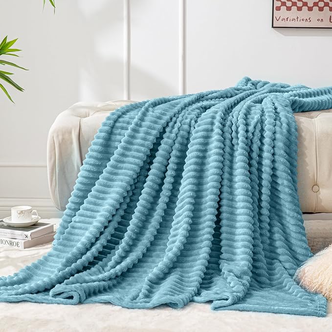 BEDELITE Fleece Blanket Twin Size – 3D Ribbed Jacquard Soft and Warm Decorative - Image 2