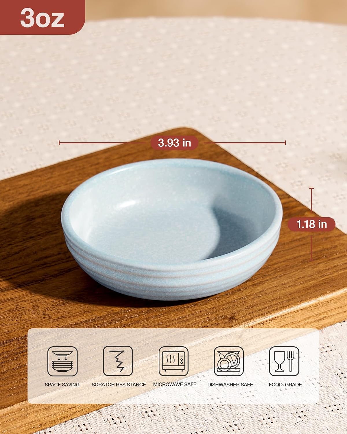 famiware Ceramic Soy Sauce Dish, 3oz Dipping Bowl Set of 6, Light Blue