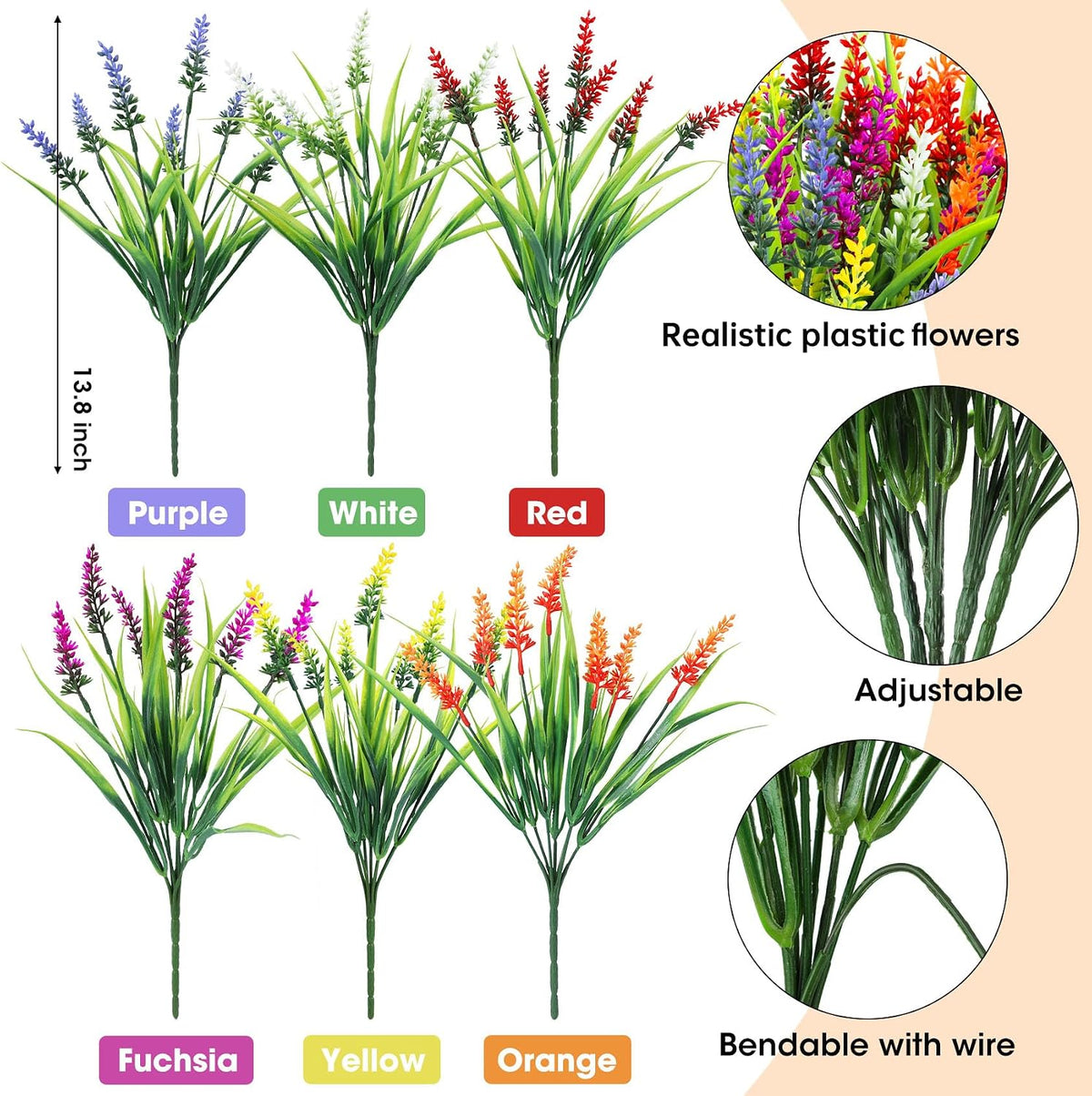 Ouddy Decor 24 Pcs Artificial Flowers for Outdoors Fake Lavender, Mixed