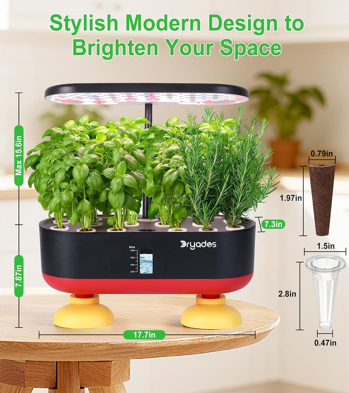16 Pods Hydroponic Growing System, Indoor Garden with 24W Full-Spectrum LED, Smart Quiet Auto-Watering Herb Planter, Classic Red-Black Gift Design for Home, Office & Holiday