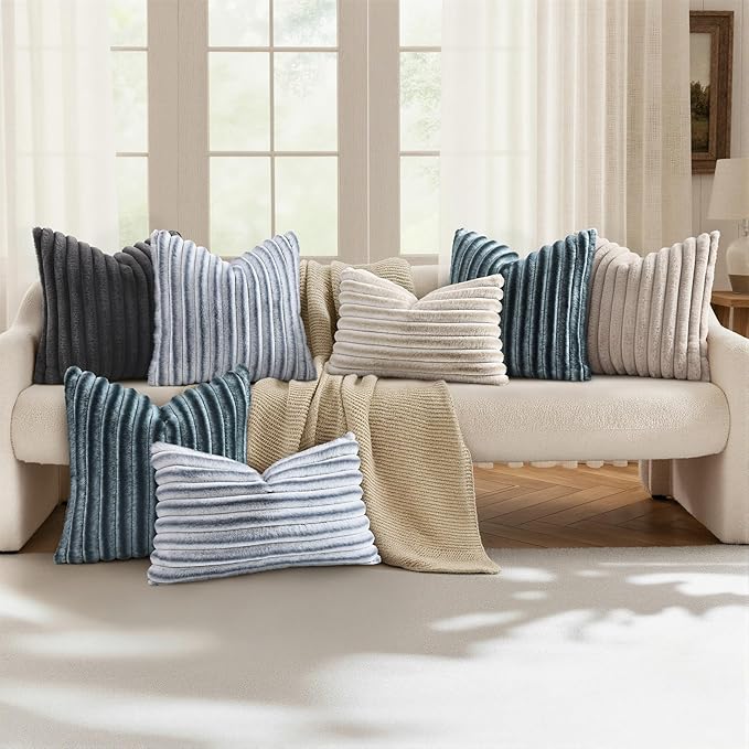 decorUhome Cozy Faux Fur Throw Pillow Covers 24x24 Set of 2 Decorative Soft - Image 5