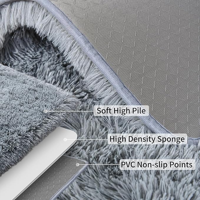 Soft Runner Rugs for Bedroom Hallways, 2x3 Grey Fluffy Shag Throw Area Rug Non - Image 7