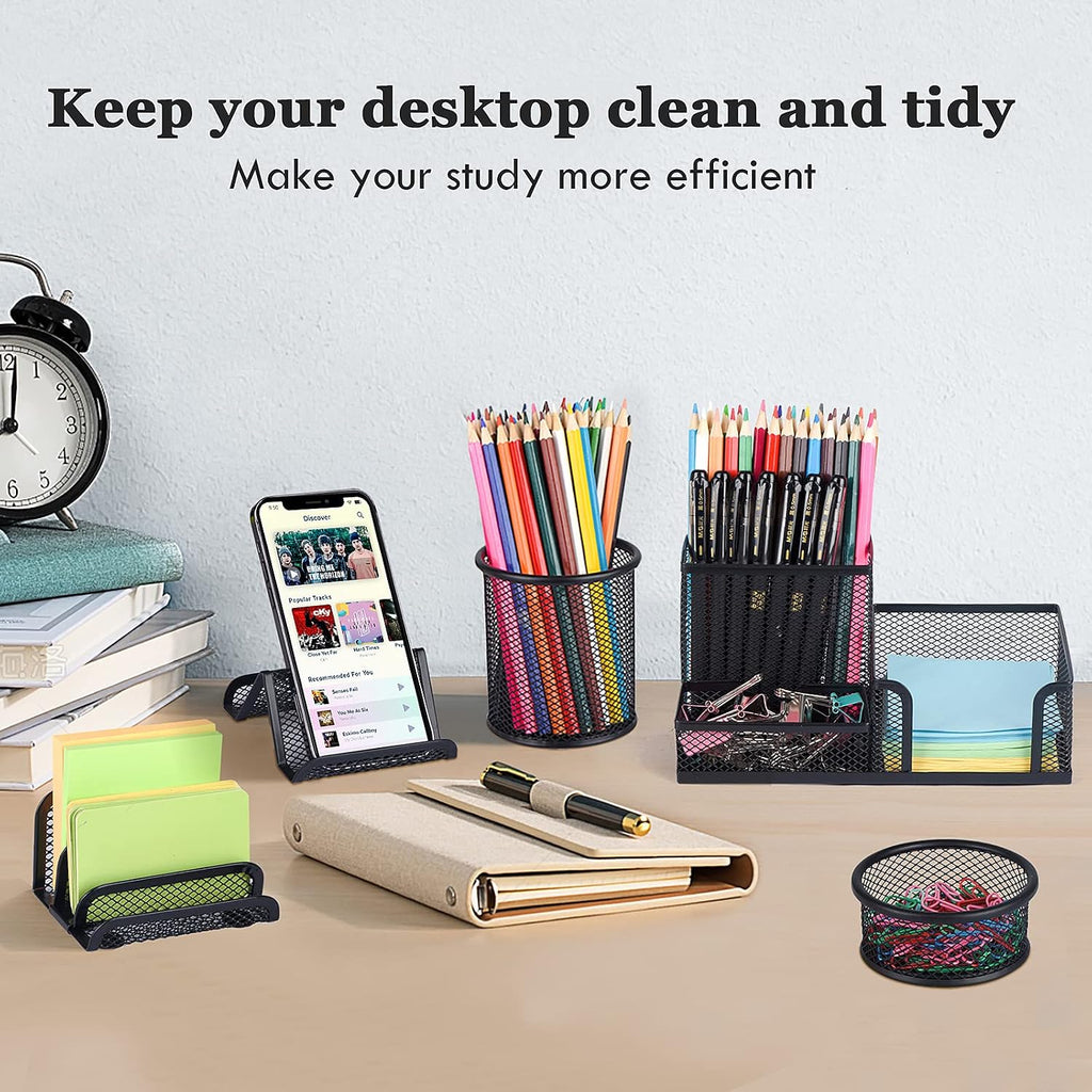 Desk Organizers set with Mesh Pen Holder Cup Office Supply(6 Piece set)