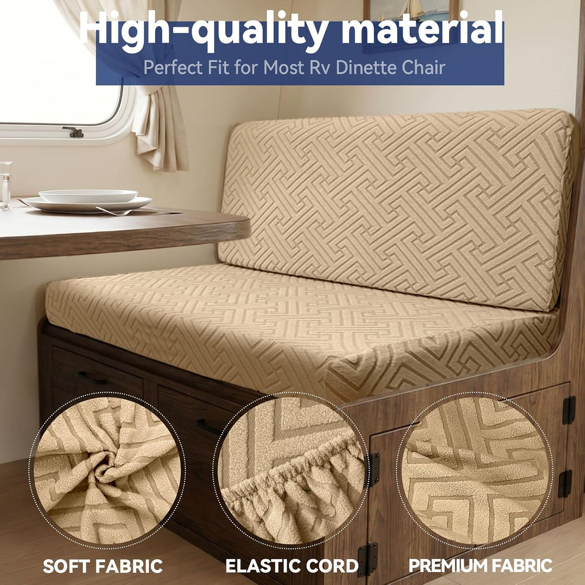 4PCS RV Dinette Cushion Covers, Premium 3D Jacquard Stretch Camper Cusion Covers, Breathable & Washable RV Booth Covers for Travel Trailer, Motorhome