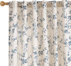 Lazzzy 90 Inch Length Curtain for Living Room Bedroom Blue Floral Drapes Linen by Lazzzy