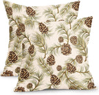 Winter Pine Cone Pillow Covers 18x18 Inch Set of 2 Christmas Theme Pinecone Plant Outdoor Throw Pillows Rustic Xmas Holiday Pillowcases for Couch Sofa Bed Home Decor