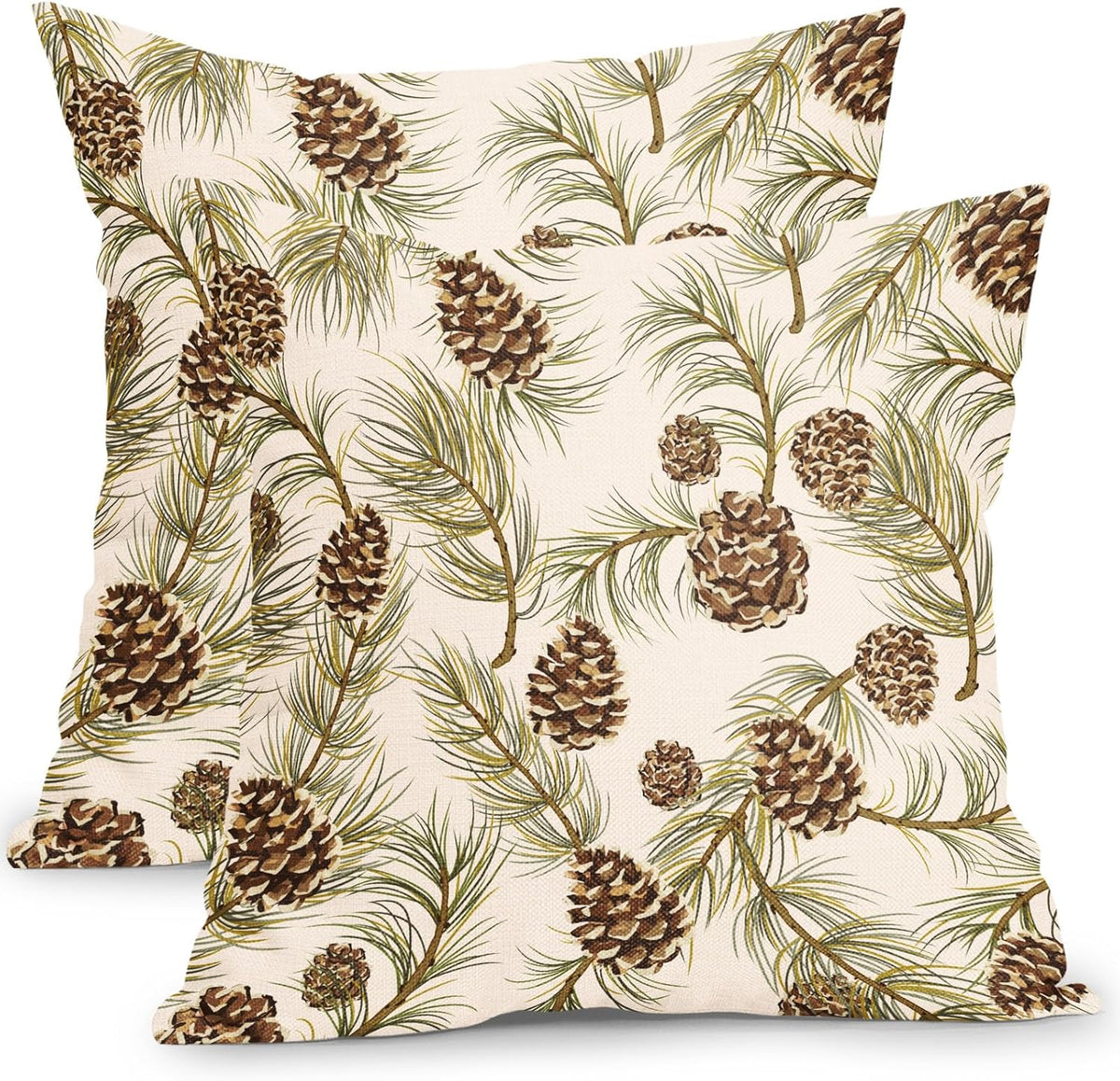 Winter Pine Cone Pillow Covers 18x18 Inch Set of 2 Christmas Theme Pinecone Plant Outdoor Throw Pillows Rustic Xmas Holiday Pillowcases for Couch Sofa Bed Home Decor