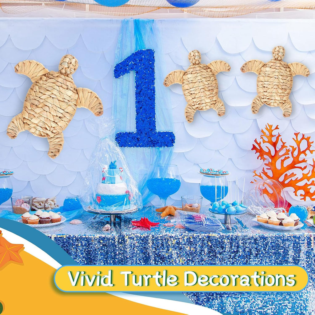 Threehoney 3 Pcs Sea Turtle Beach Decor Handmade Wicker Turtle Wall Decor