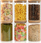 Liuruiyu 6 Pack Glass Food Storage Jars 37 oz,Glass Storage Containers Clear Glass Food Canister with Bamboo Lid Airtight For Serving Tea, Coffee, Flour, Sugar, Candy, Cookie, Spice and More (Square)