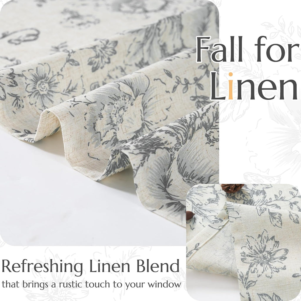 JINCHAN Tie Up Valance Curtain Floral for Windows 45 Inch 1 Panel Grey
