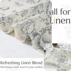 JINCHAN Tie Up Valance Curtain Floral for Windows 45 Inch 1 Panel Grey