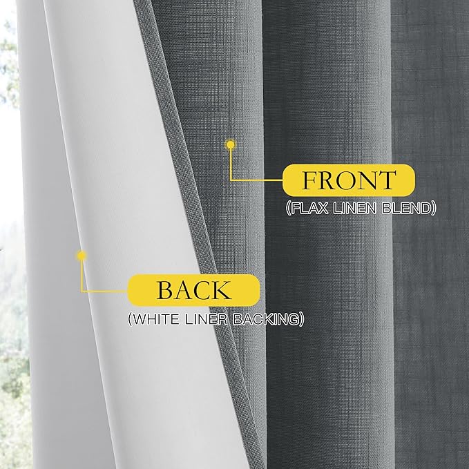 NICETOWN 100% Absolutely Blackout Linen Curtains, Dove Grey, Vertical Blinds - Image 5