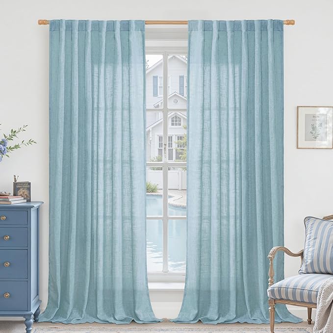 LAMIT Linen Curtains for Living Room 84 inch Length 2 Panels, Light Filtering by LAMIT