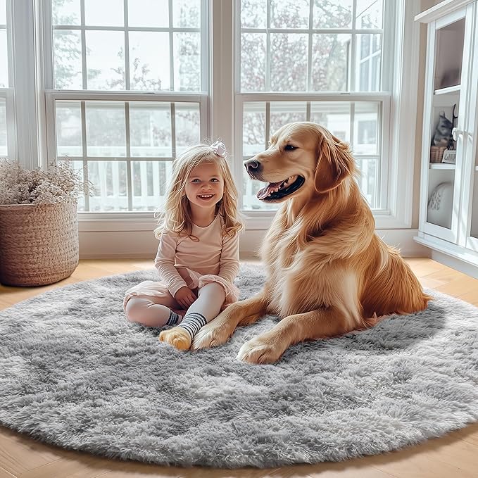 ONASAR Tie-Dyed Light Grey Round Area Rugs 6ft, Ultra Soft Bedroom Circle Rug - Image 7