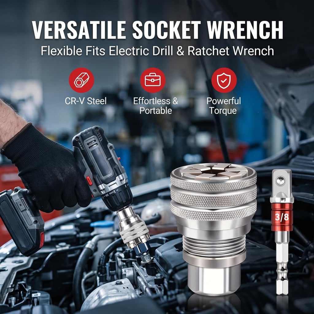 Joyzan Multi-function Universal Socket Wrench Tool, 3/8" Drive Ratchet