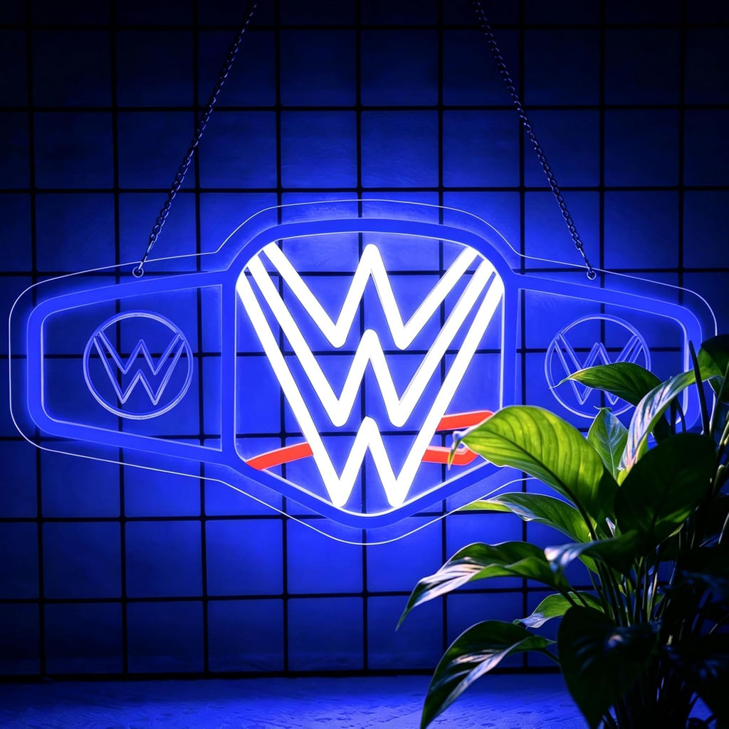 Wrestling Neon Sign for Wall Decor, Dimmable LED Boxing Belt Neon Signs Light for Bedroom Dormitory Gym Decor and Man Cave Beer Bar Boxing Club Gym Game Room, Gifts for Boys-16.5" x 8.3"-Blue