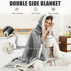 COZYTY Wearable Heated Blanket Shawl - Electric Wrap Poncho Heated Throw Blanket with Hand Pockets, 50 * 64", 6 Heating Levels & 1-4H Timer, Ideal for Family, Light Grey