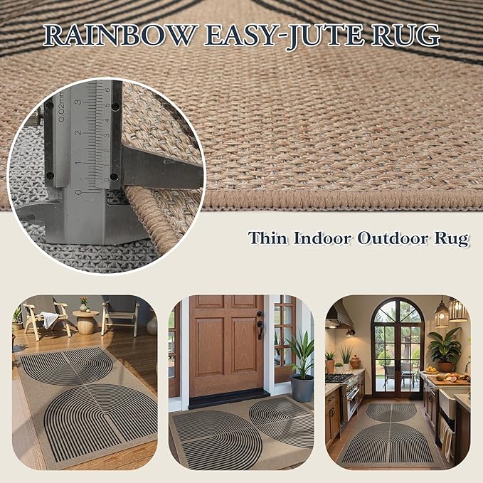 Lahome Modern Rainbow Easy Jute Rug, 3x5 Washable Rugs - Image 3