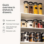 KIVY Airtight Glass Jars with transparent Lids & Labels 3x 40oz - Stackable