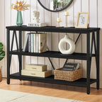 Entryway Console Table, 3 Tier Entry Table with Open Shelves, Black, 47 IN