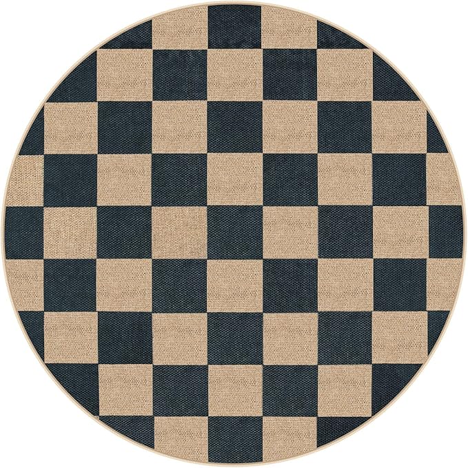 Lahome Colette Checkered 4 ft Easy Jute Round Rug, Washable Small Rugs - Image 7