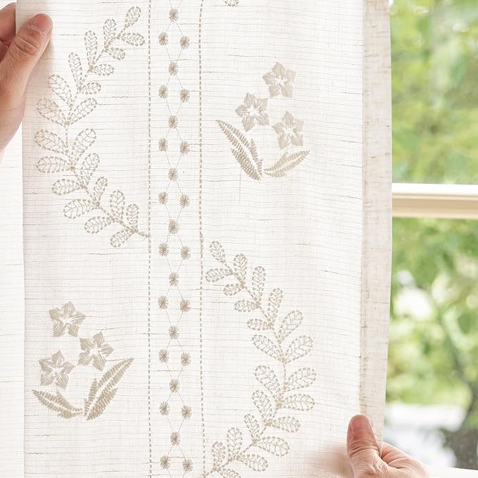 jinchan Belrose Linen Curtains for Bedroom Floral Curtains 63 Inch Length Linen - Image 4