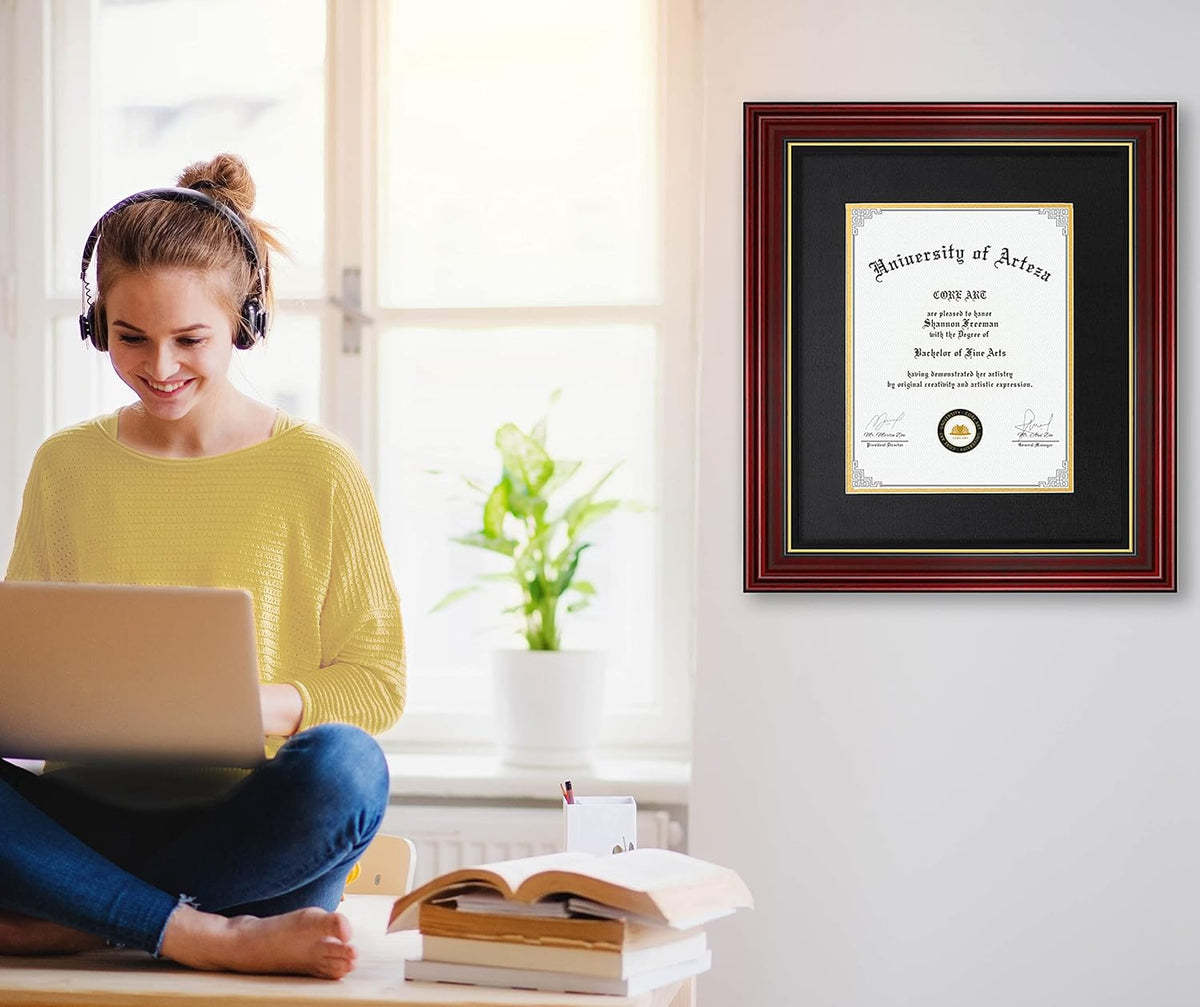 CORE ART 15x18 Diploma Frame, Cherry Red, Black Mat for 11x14