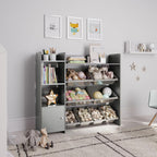 Sturdis Toy Storage Organizer with Bookshelf, Kids Playroom Organization Shelving Unit with Removable Storage Bins & Safety Anti-Tip Bracket, Gray