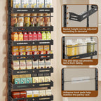 8-Tier Pantry Door Organizer, Large 2 IN 1 Wall Mount or Over The Door Pantry Organizer, Pantry Door Spice Rack with Adjustable Baskets, Over Door Organizer for Kitchen,（72.6×17.1×5.1in,Black)