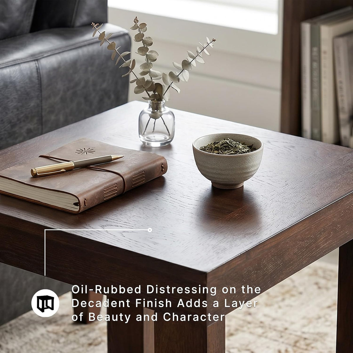 Signature Design by Ashley End Table, Oversized Square, Dark Brown