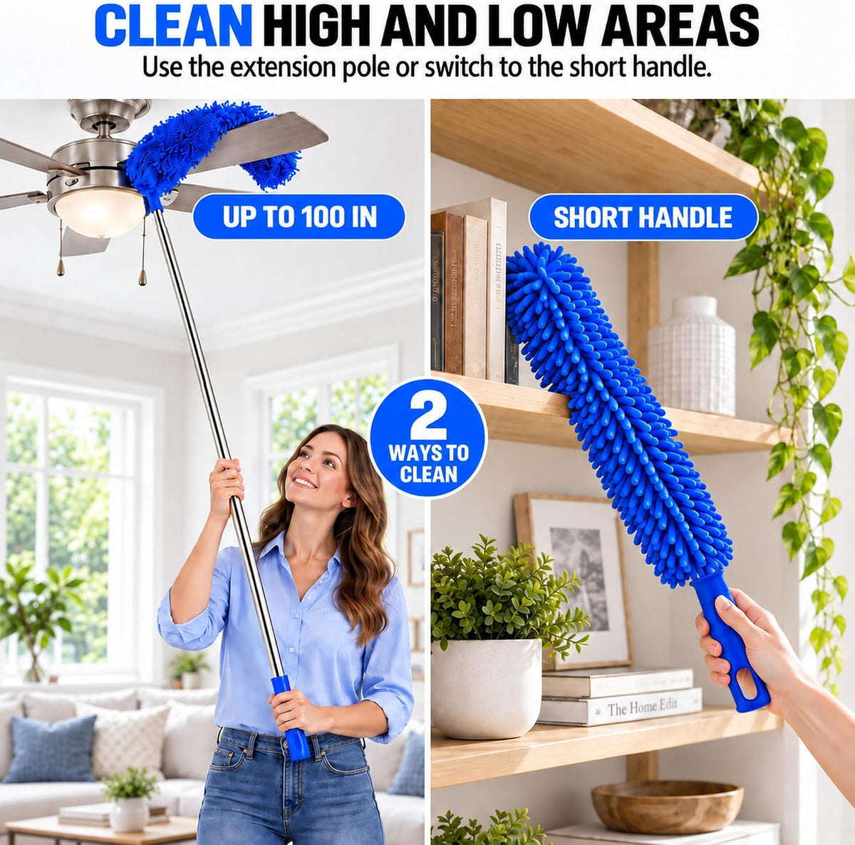 Bendable Microfiber Duster with Extension Pole, Up to 100-Inch Reach