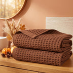 Waffle Bath Towels Set of 2 (Rust) - Fall Bathroom Decor, Large 31” x 62”