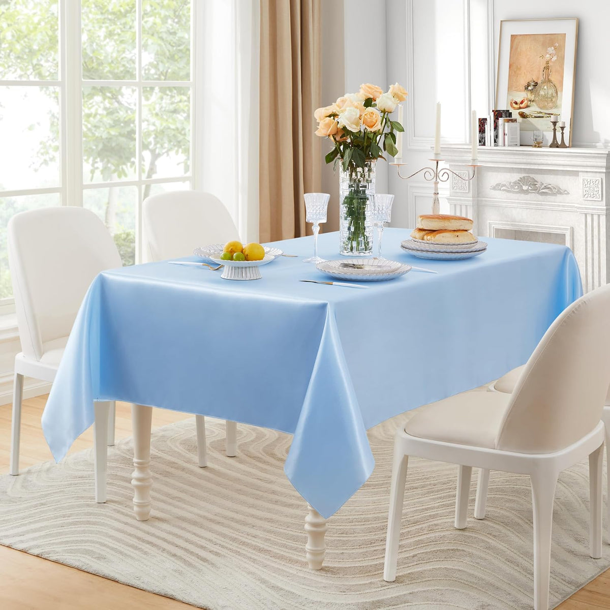 6 Pack Satin Table Cover Rectangle, Light Blue, 60 x 84 Inches