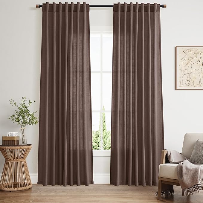 Nanspring Cappuccino Linen Curtains 84 Inch Length 2 Panels Set by Nanspring