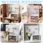 Desk Organizer with Drawers, White Rotating Pen Holder 5 Slots & Pegboard