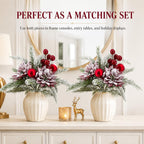 2 Pack Christmas Bouquet Red Winter Artificial Flowers Xmas Decor