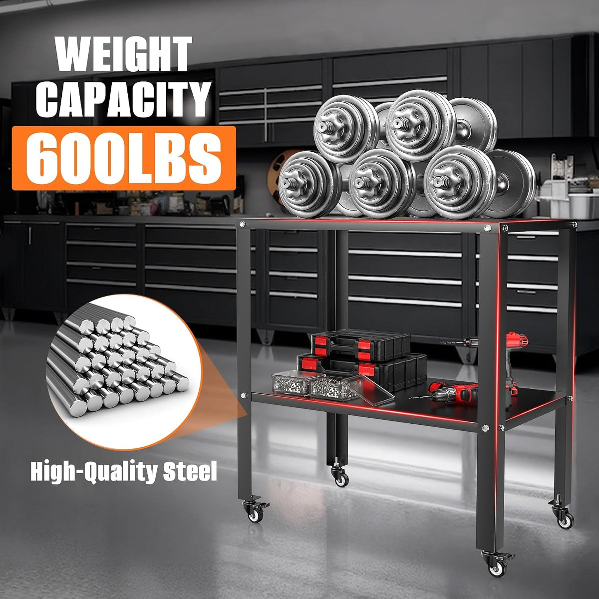 TORACK Rolling Metal Workbench, 32x20.5 in Work Table with Perforated Top