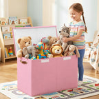 Large Toy Storage Box with Lids, Collapsible Sturdy Baby Storage Organizer Chest Bin Basket for Kids, Boys, Girls, Playroom, Nursery, Bedroom, Closet 25"x13"x16" (Pink)