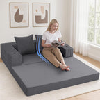 COMAX Boneless Futon Sofa Bed, 59" Small Low-Profile Floor Couch, Grey